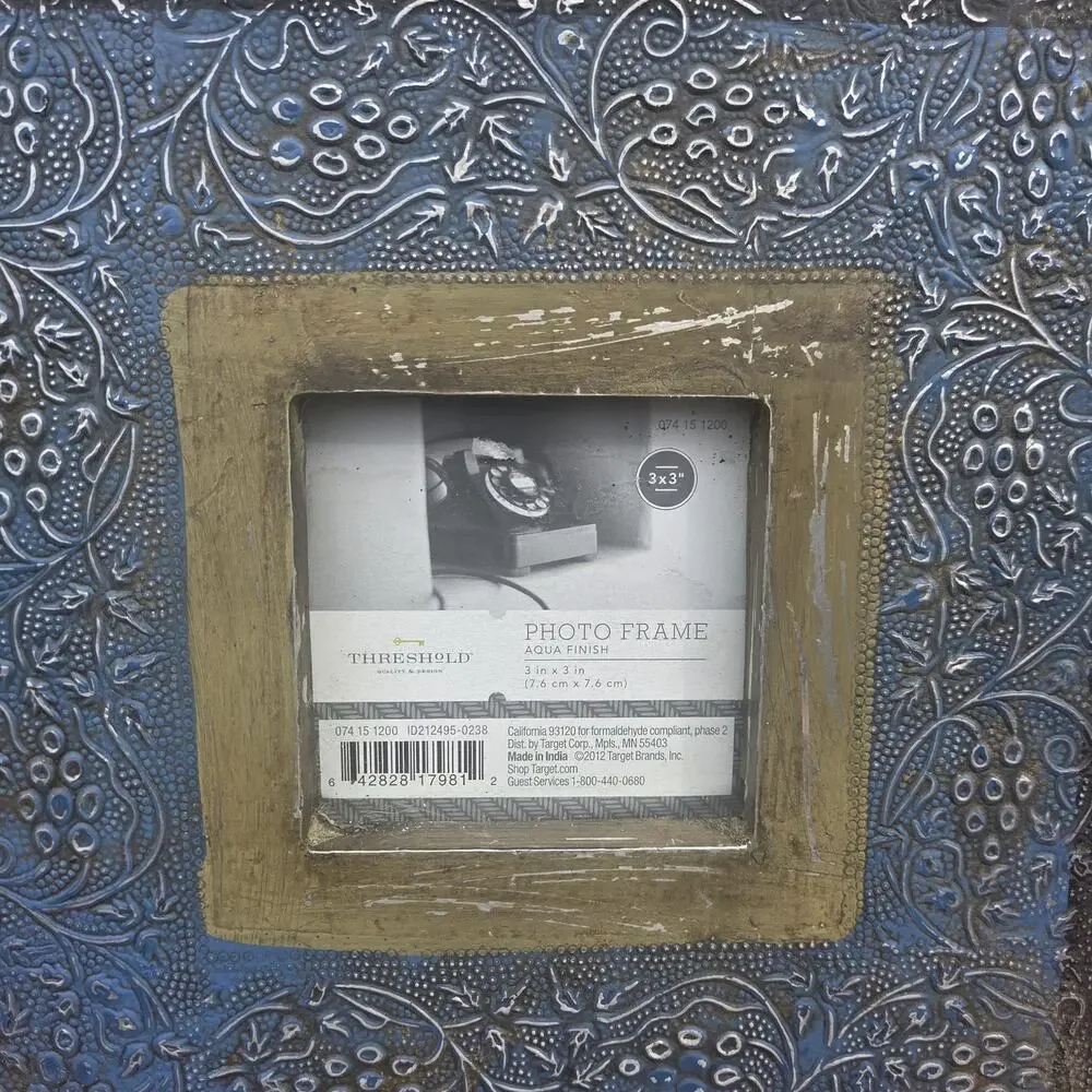Threshold Set of 2 Distressed Blue Silver Photo Frames 8x8 Western Boho 3x3